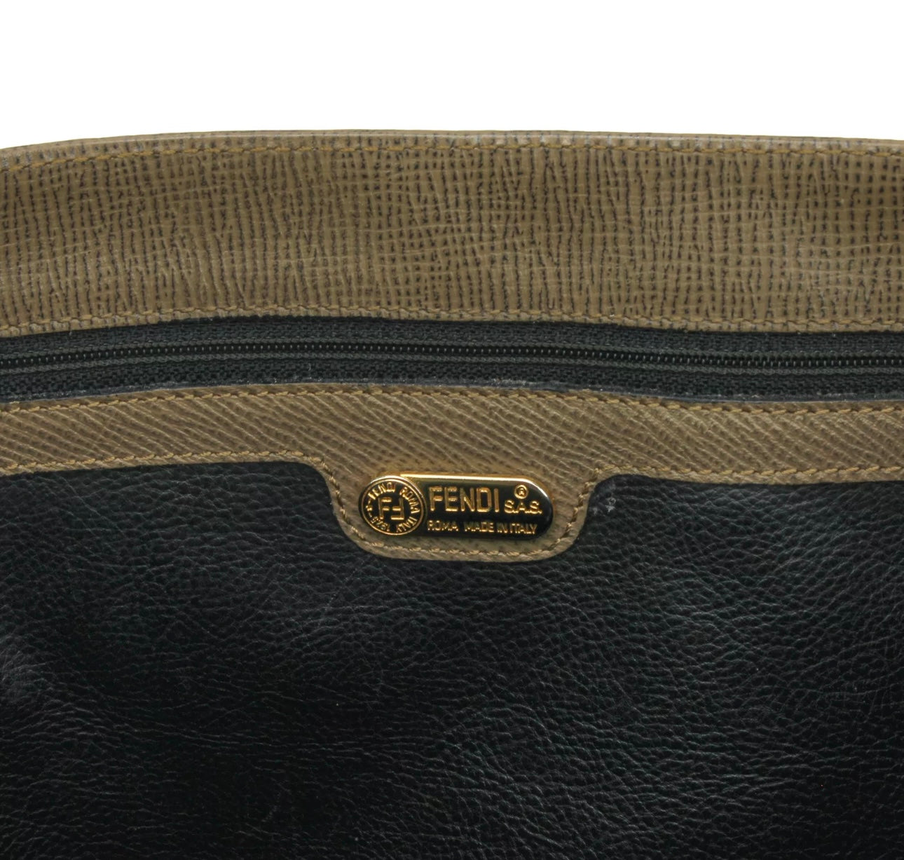 Vintage Fendi Tote Bag in Brown Lizard-Embossed Leather with Suede Flap