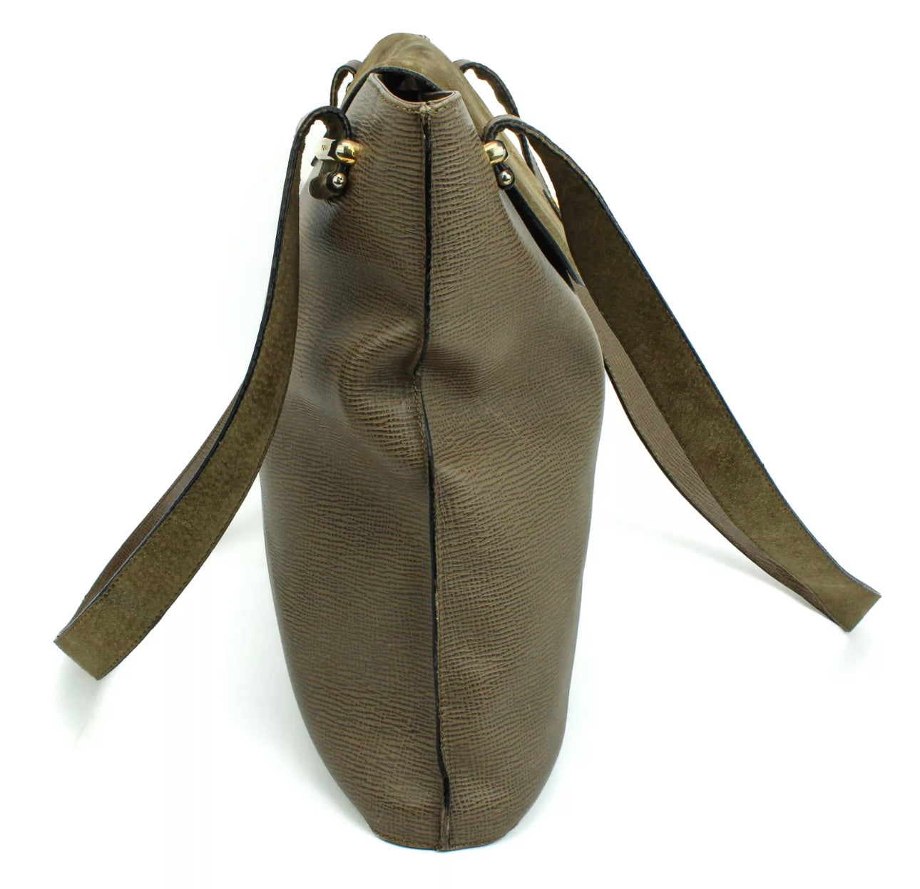 Vintage Fendi Tote Bag in Brown Lizard-Embossed Leather with Suede Flap