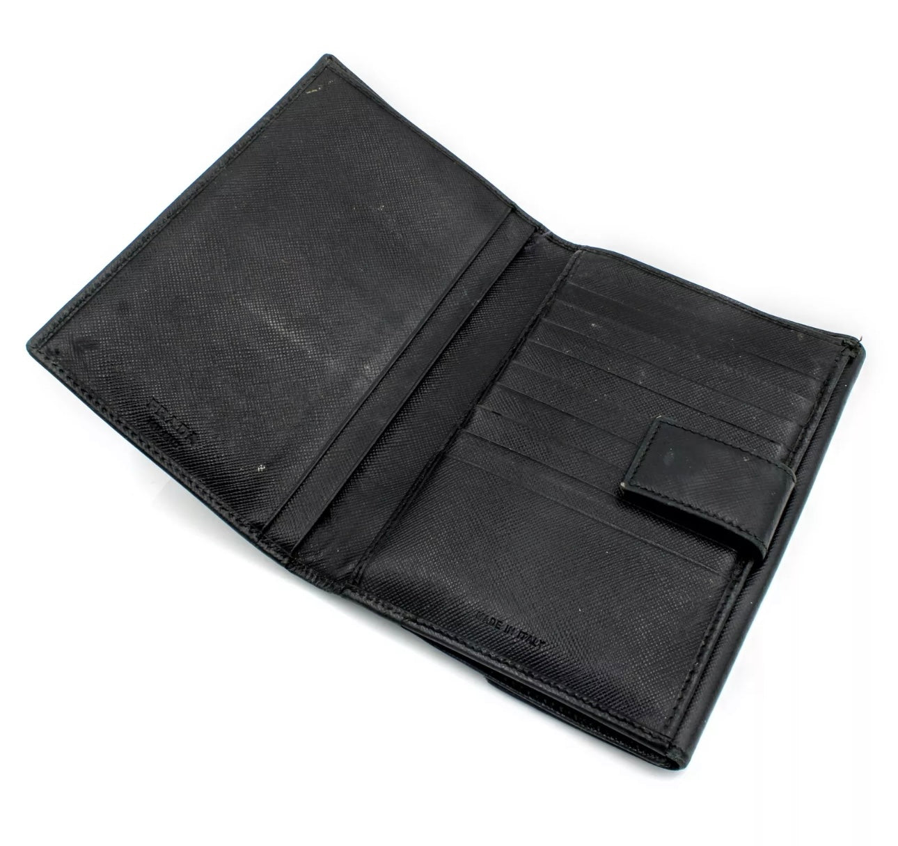 Prada Black Saffiano Leather Large Wallet / Passport Holder with Box