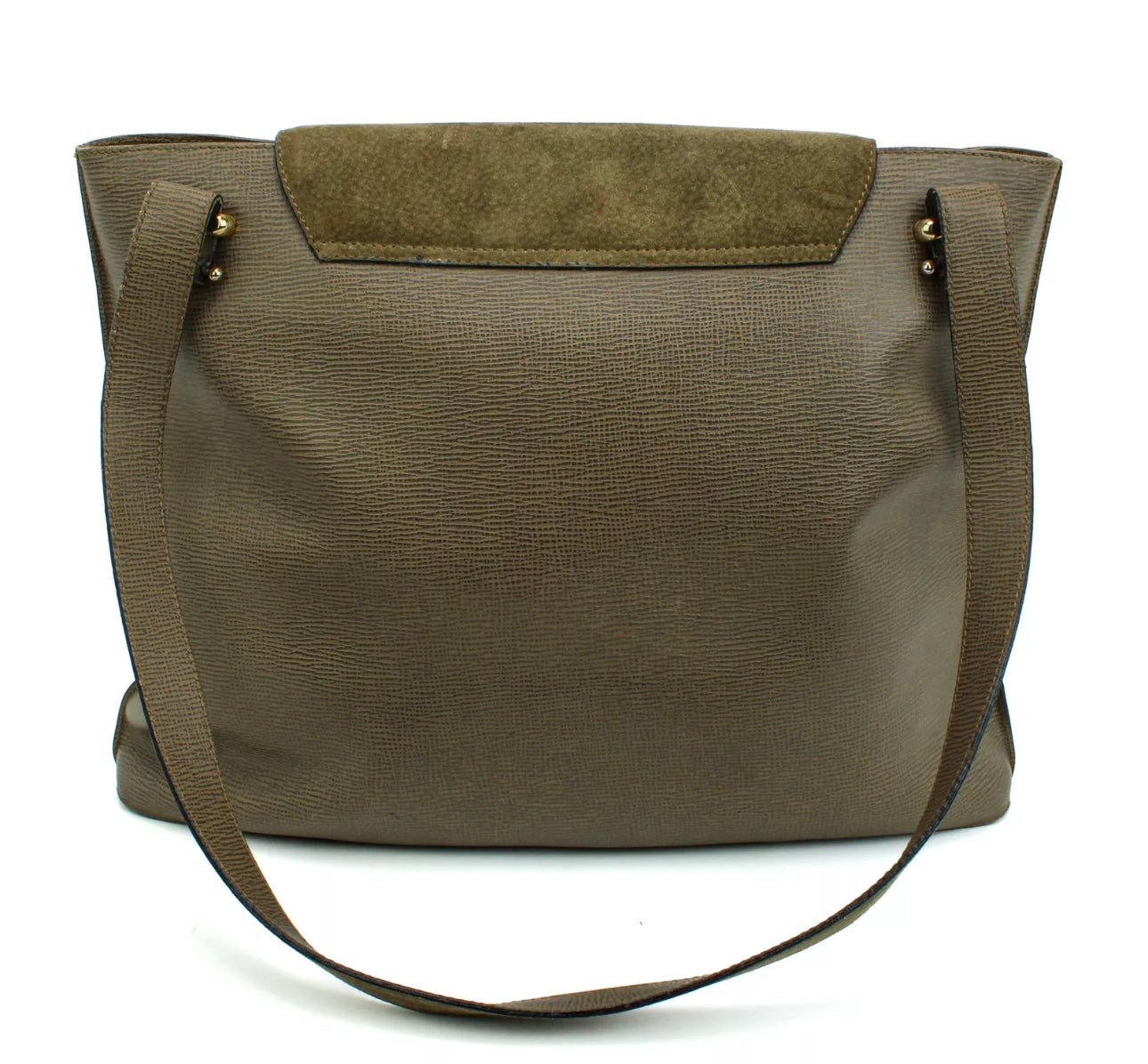 Vintage Fendi Tote Bag in Brown Lizard-Embossed Leather with Suede Flap