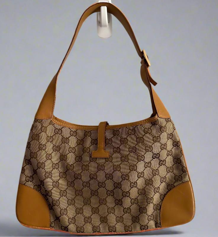Pre Loved Gucci Small GG Canvas Jackie Hobo Lobster Clasp Shoulder Bag
