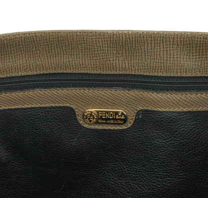 Vintage Fendi Tote Bag in Brown Lizard-Embossed Leather with Suede Flap