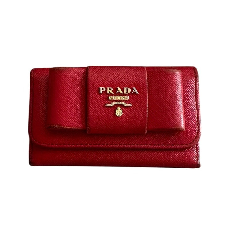 Pre Loved Prada Red Bow Saffiano Leather 6 Ring Keyholder