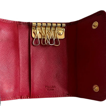 Pre Loved Prada Red Bow Saffiano Leather 6 Ring Keyholder