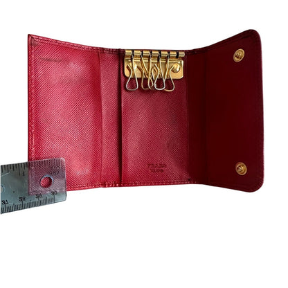 Pre Loved Prada Red Bow Saffiano Leather 6 Ring Keyholder