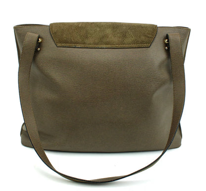 Vintage Fendi Tote Bag in Brown Lizard-Embossed Leather with Suede Flap