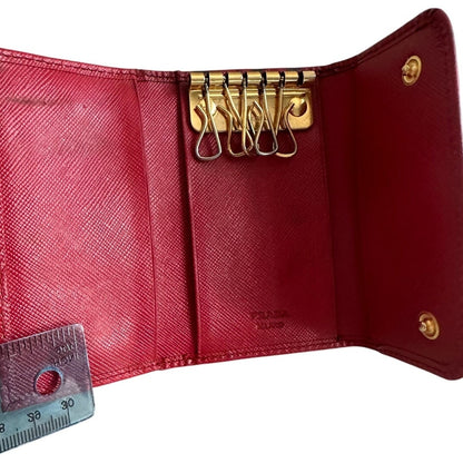 Pre Loved Prada Red Bow Saffiano Leather 6 Ring Keyholder