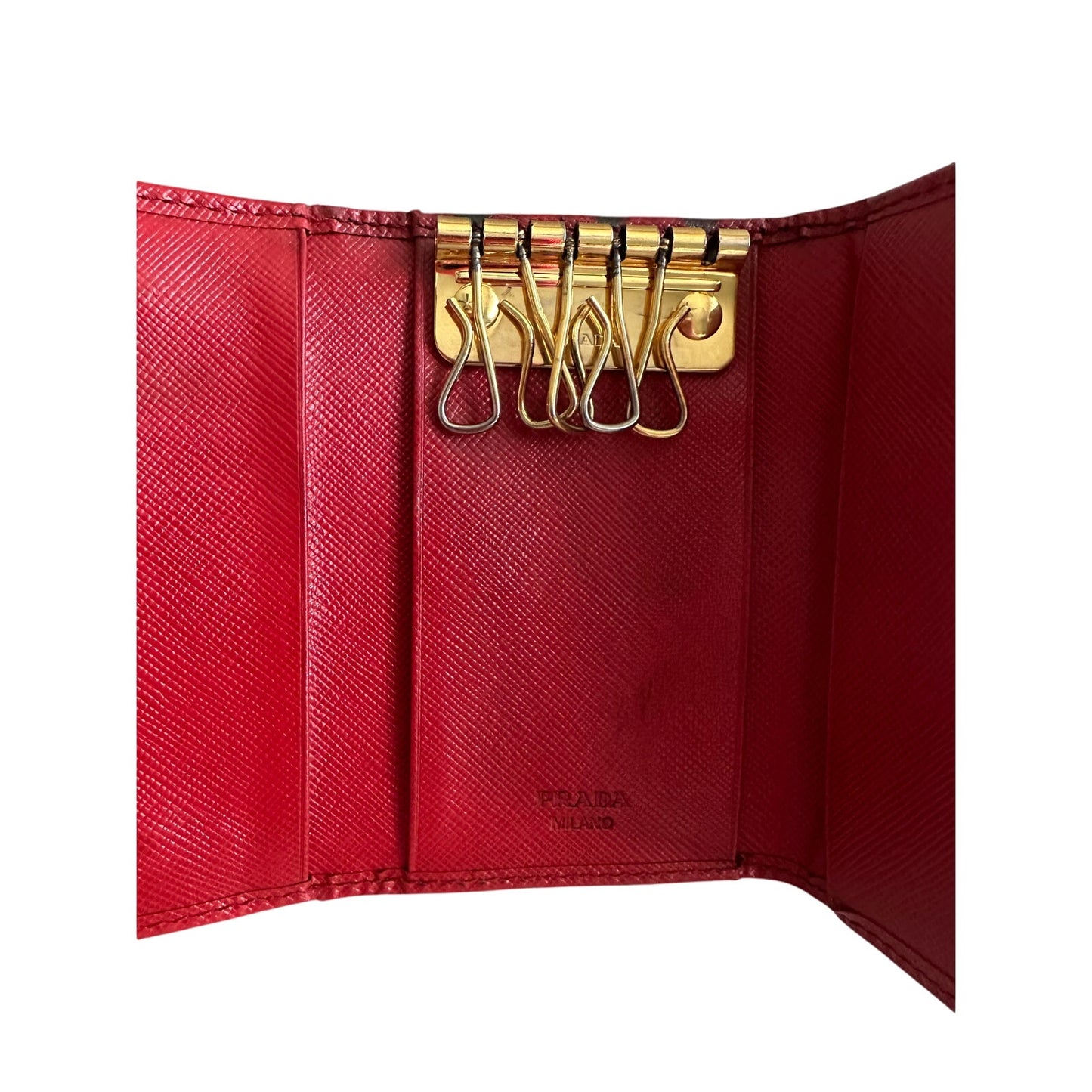 Pre Loved Prada Red Bow Saffiano Leather 6 Ring Keyholder