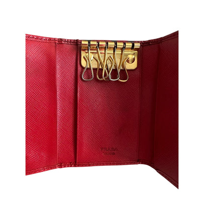 Pre Loved Prada Red Bow Saffiano Leather 6 Ring Keyholder