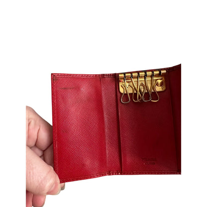 Pre Loved Prada Red Bow Saffiano Leather 6 Ring Keyholder