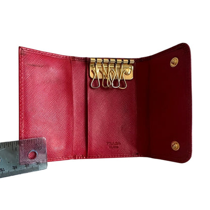 Pre Loved Prada Red Bow Saffiano Leather 6 Ring Keyholder